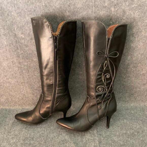 Staccato Women's Black Heel Pump Knee High Boots - Picture 2 of 13